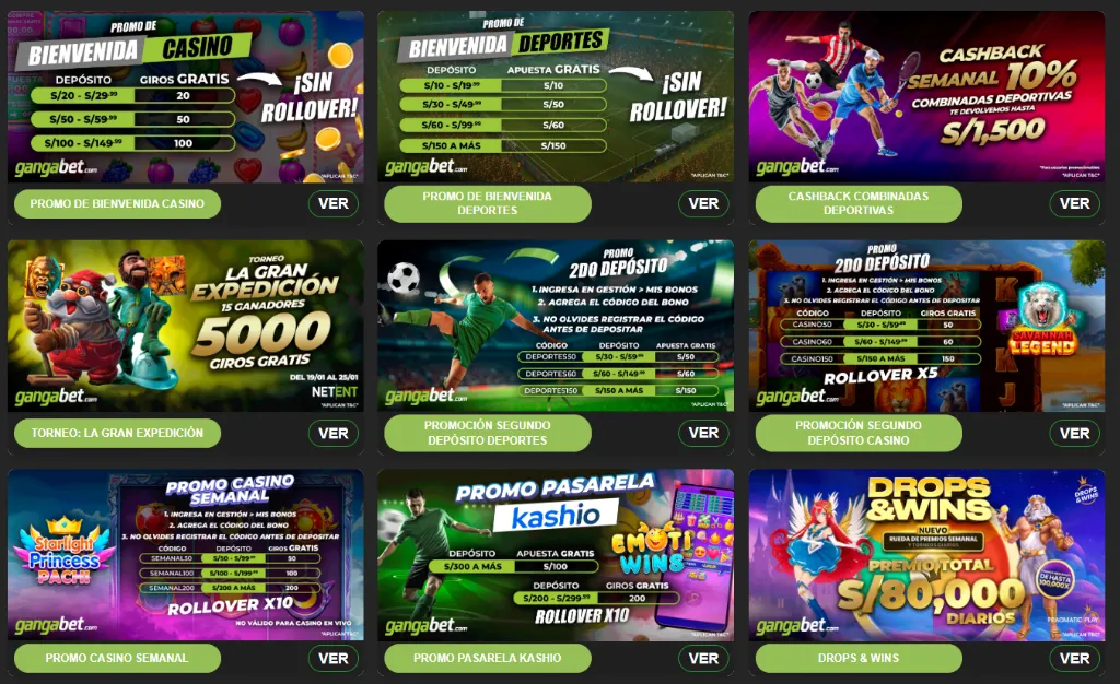 Promociones Gangabet con bonos de bienvenida, cashback y torneos